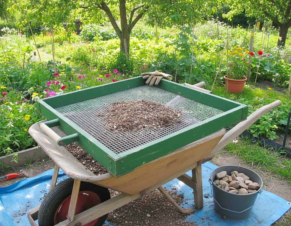 Durchwurfsieb im Kleingarten angewendet