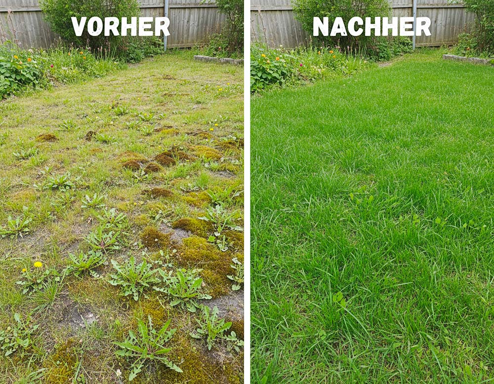 Beispielbild vom Rasen vorher und nacher