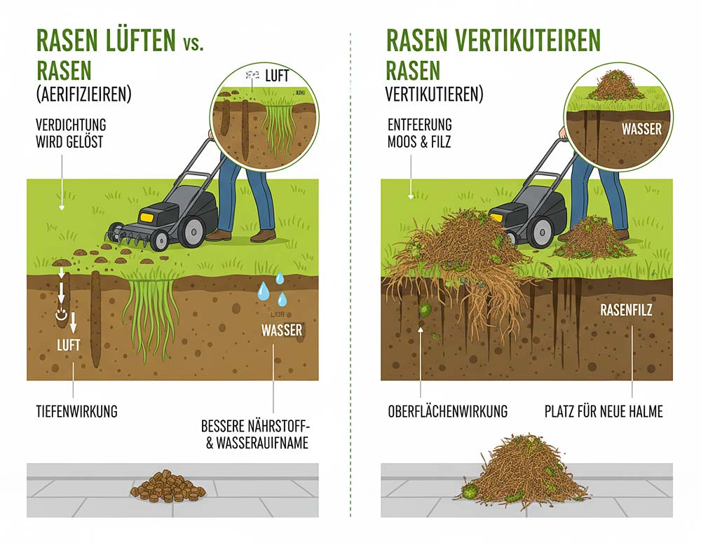 Du betrachtest gerade Unterschied Rasen lüften und vertikutieren?