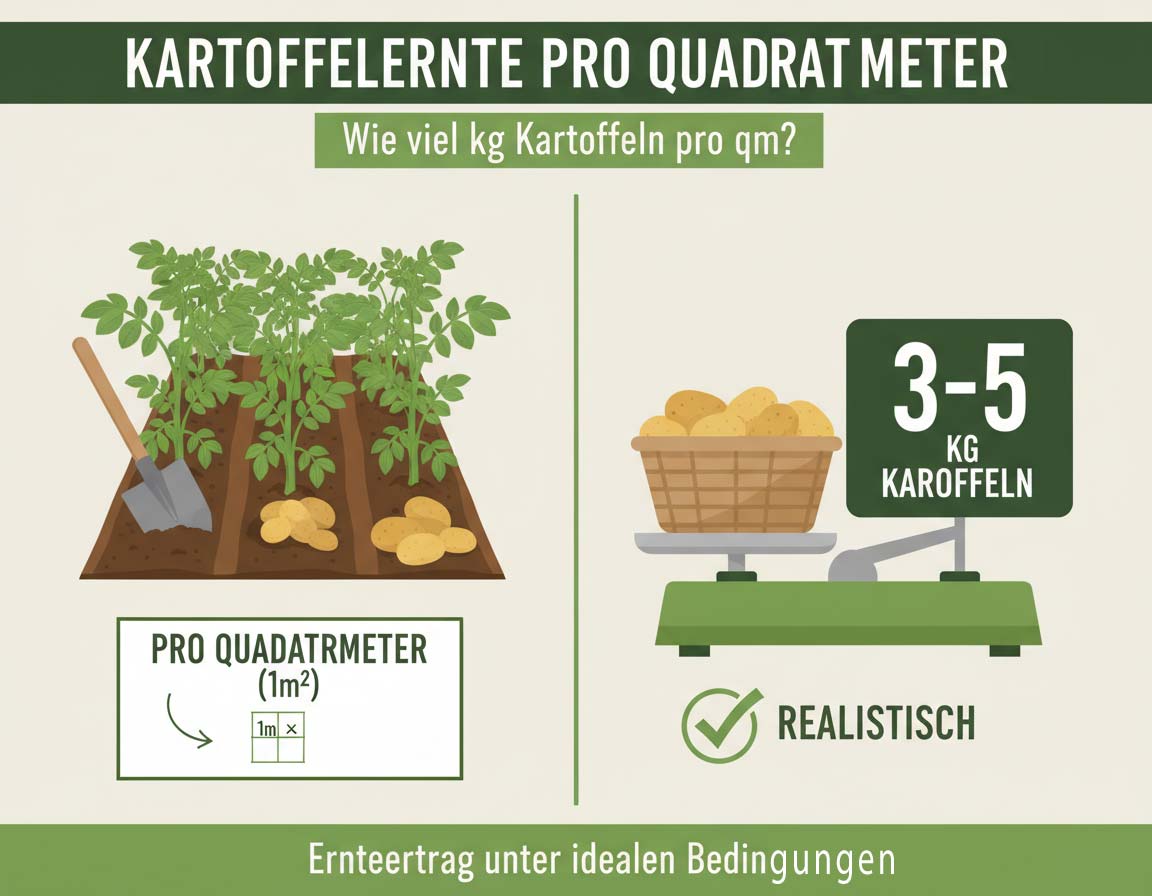 Kartoffeln erbringen im Hobbygarten typisch 3–5 kg pro m²