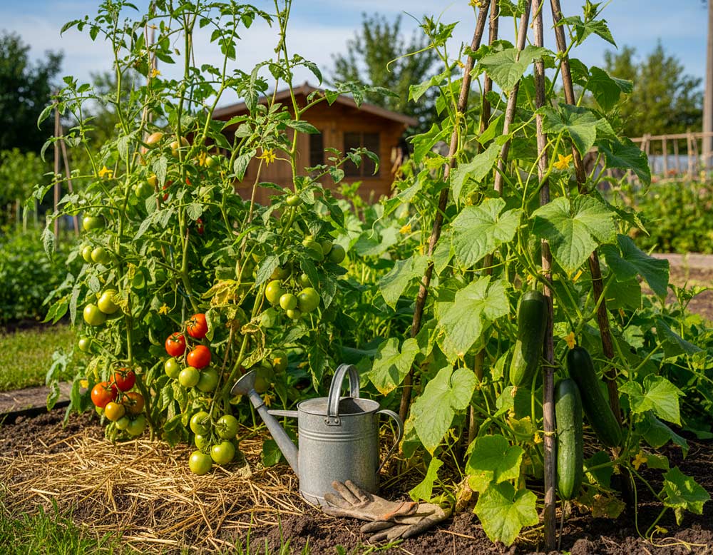 Gurken und Tomaten angebaut
