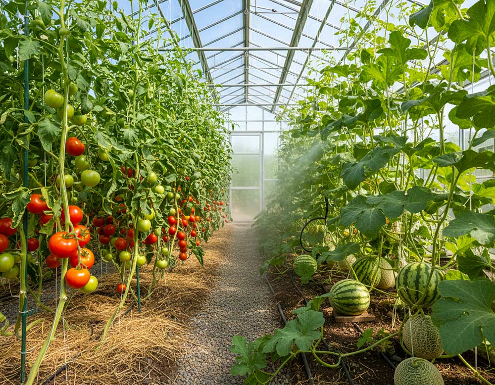 Melonen und Tomaten im Gewächshaus anbauen
