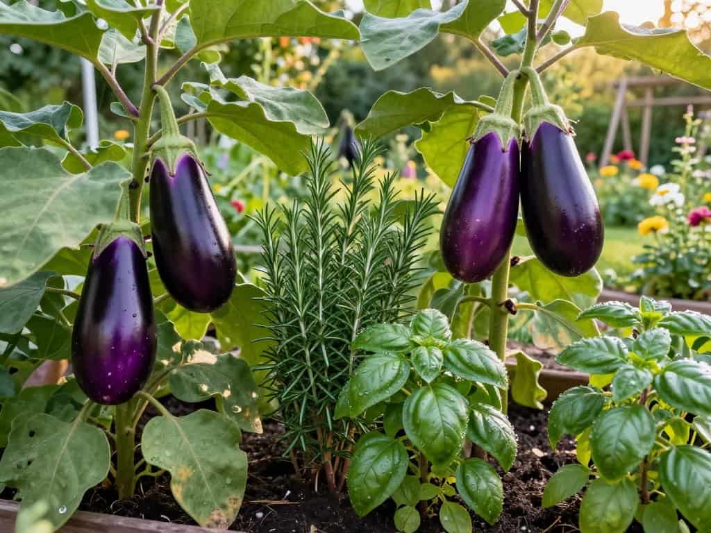 Kräuter als Begleitpflanzen Auberginen