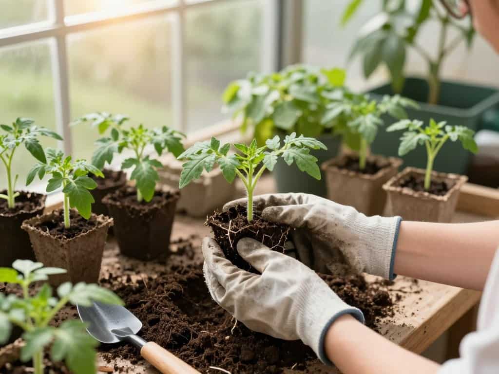 Pikieren Tomatensetzlinge Pikieren Tomatensetzlinge
