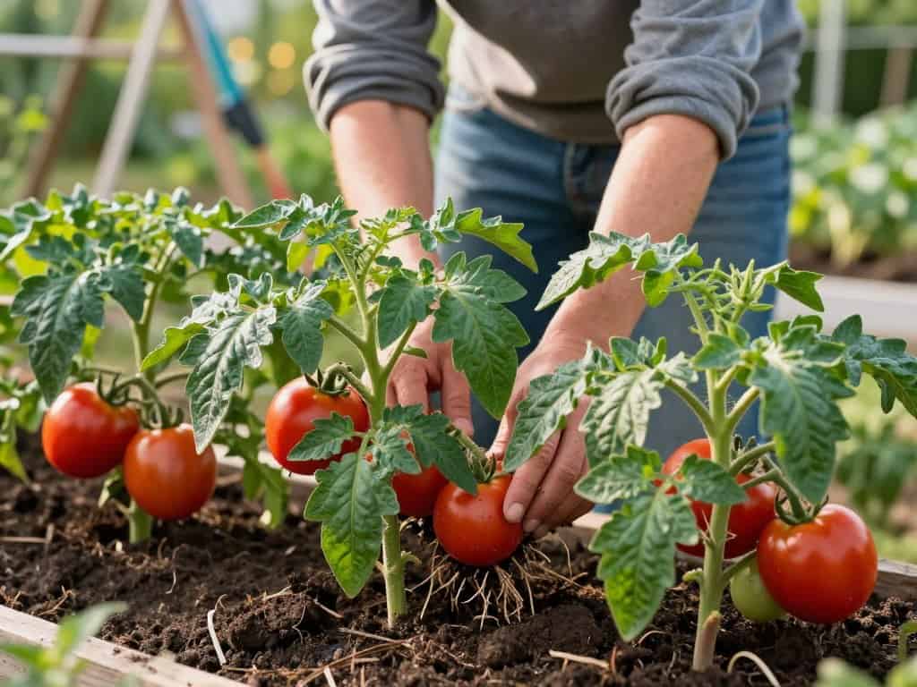 Tiefes Pflanzen von Tomatenpflanzen