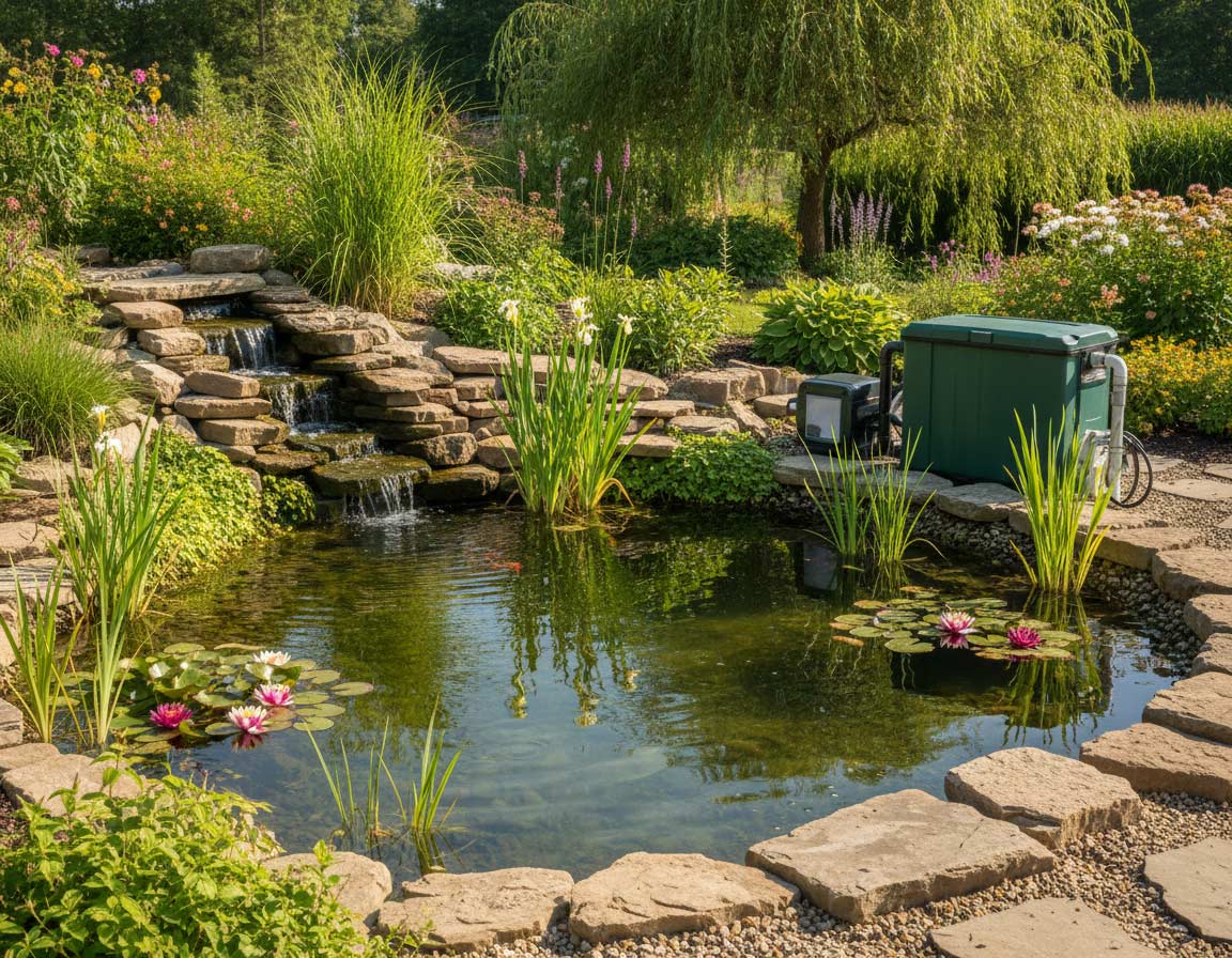 Schön angelegter Gartenteich mit Filtersystem Schön angelegter Gartenteich mit Filtersystem