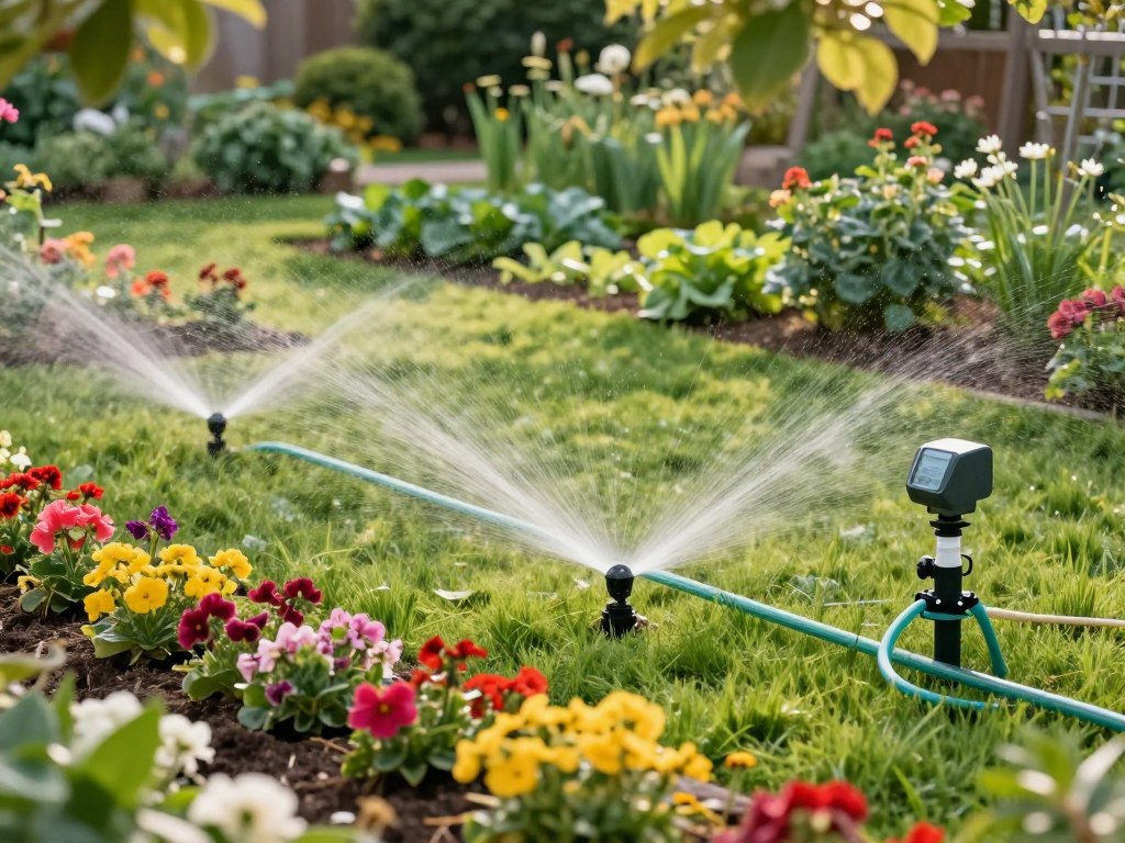 Bewässerungssystem Garten mit Zonen und Schlauchführung