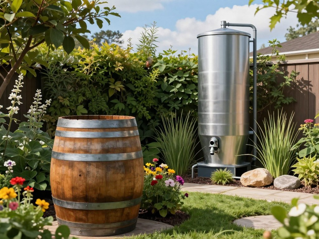Regenwassertonne im Garten zur Bewässerung
