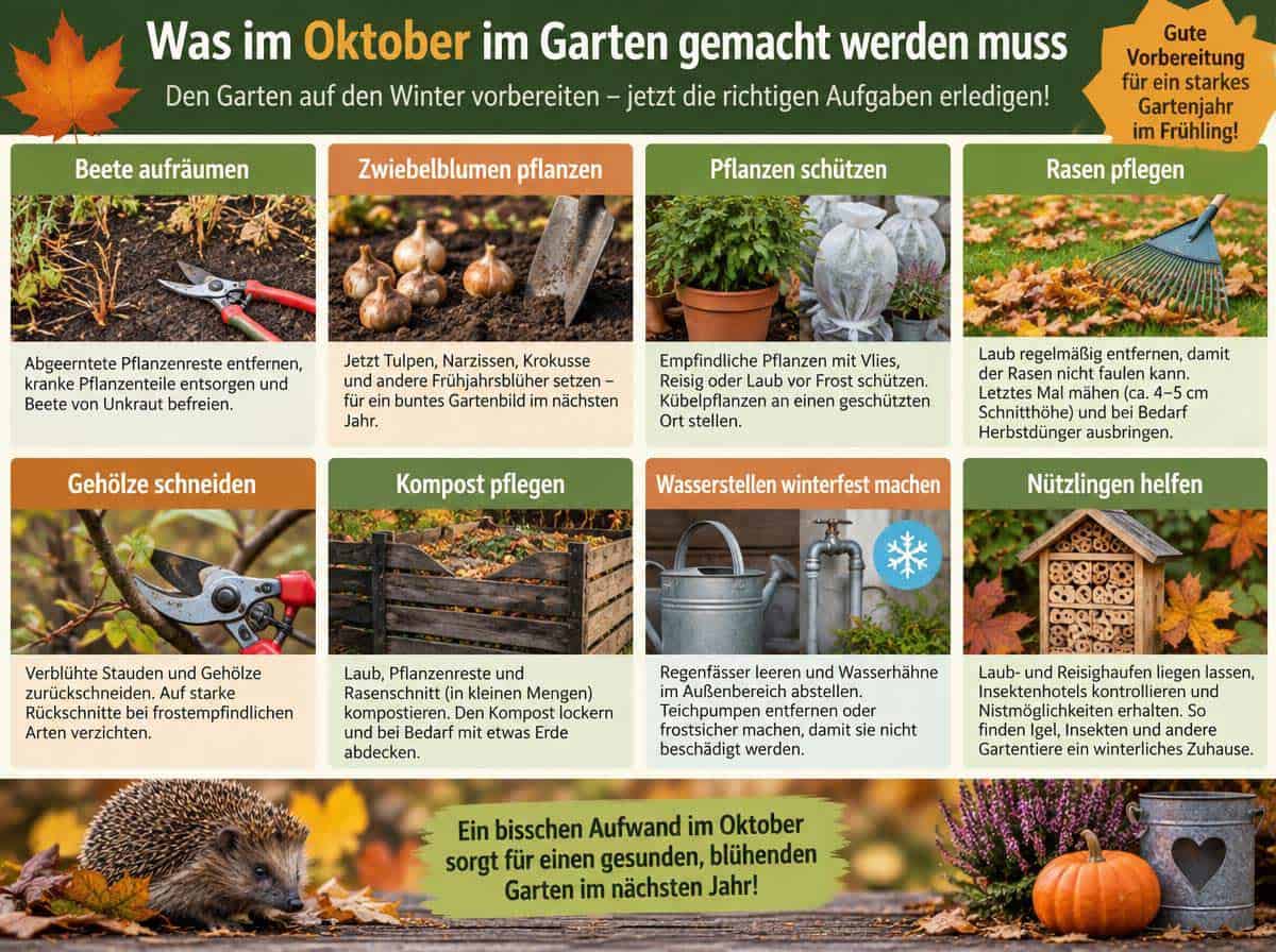 Was im Oktober im Garten gemacht werden muss - Infografik Was im Oktober im Garten gemacht werden muss - Infografik
