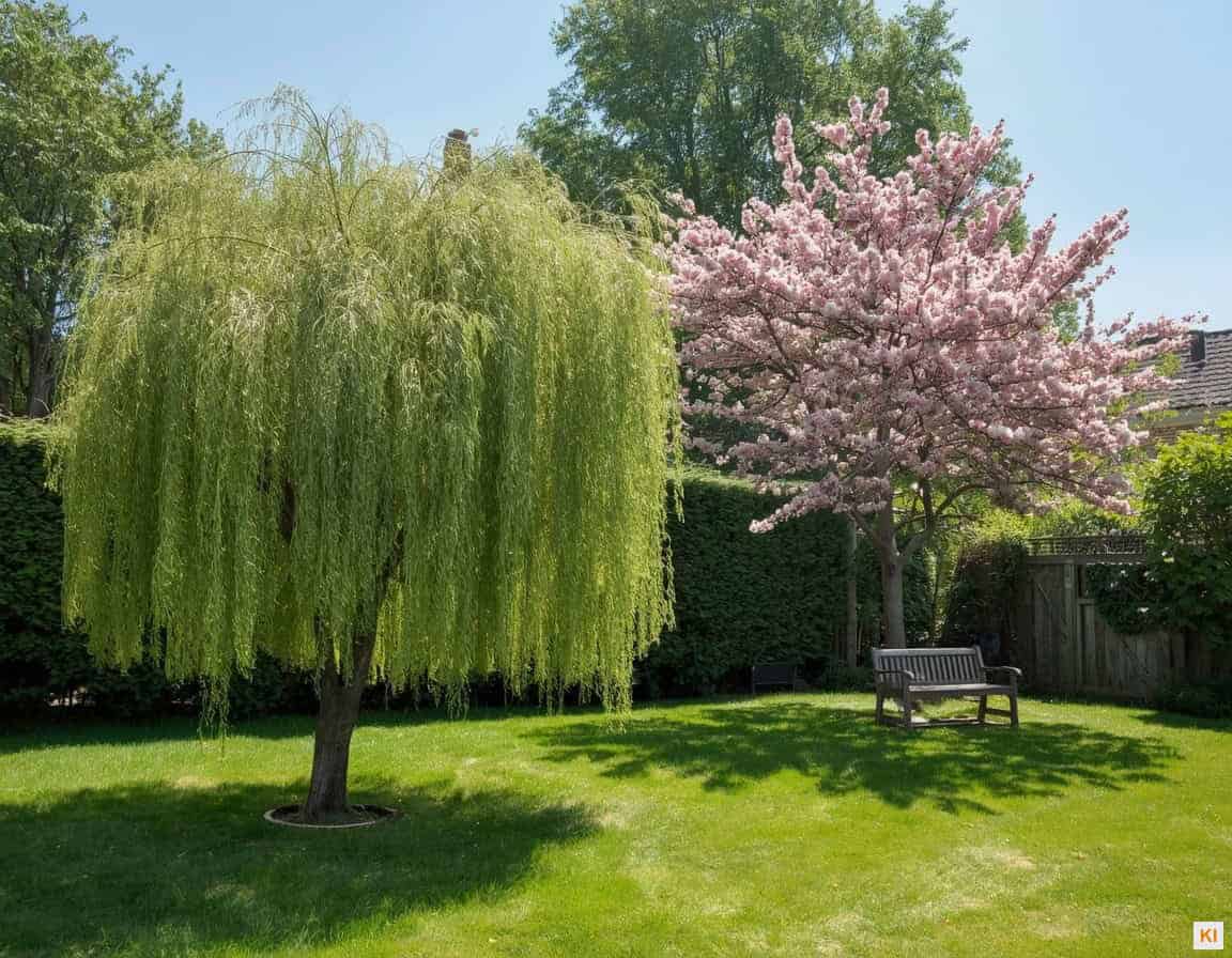 Solitärbäume und Hängebäume im Hausgarten – Zierkirsche und Trauerweide