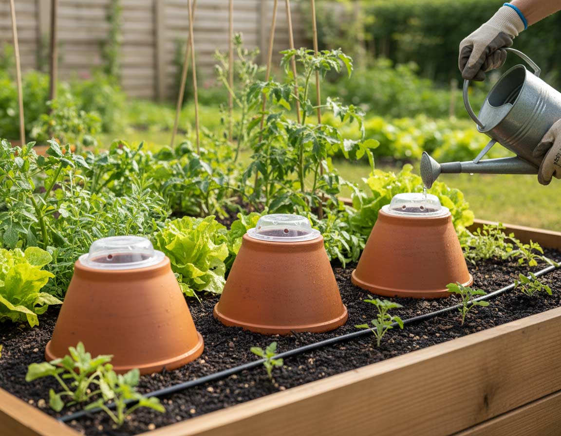 Beetbewässerung selber bauen - Idee mit Tontöpfe Beetbewässerung selber bauen - Idee mit Tontöpfe