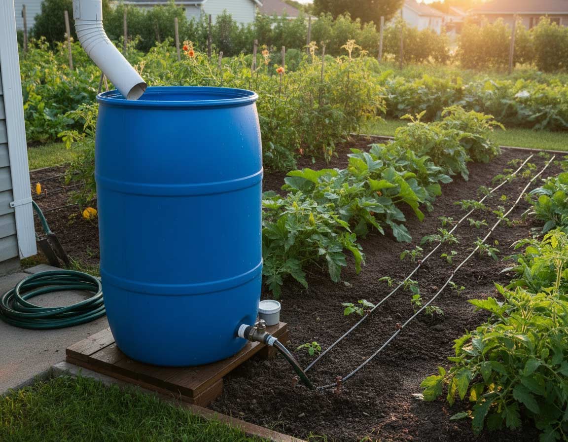 Garten-Bewässerung mit Regentonne und Tropfsystem Garten-Bewässerung mit Regentonne und Tropfsystem