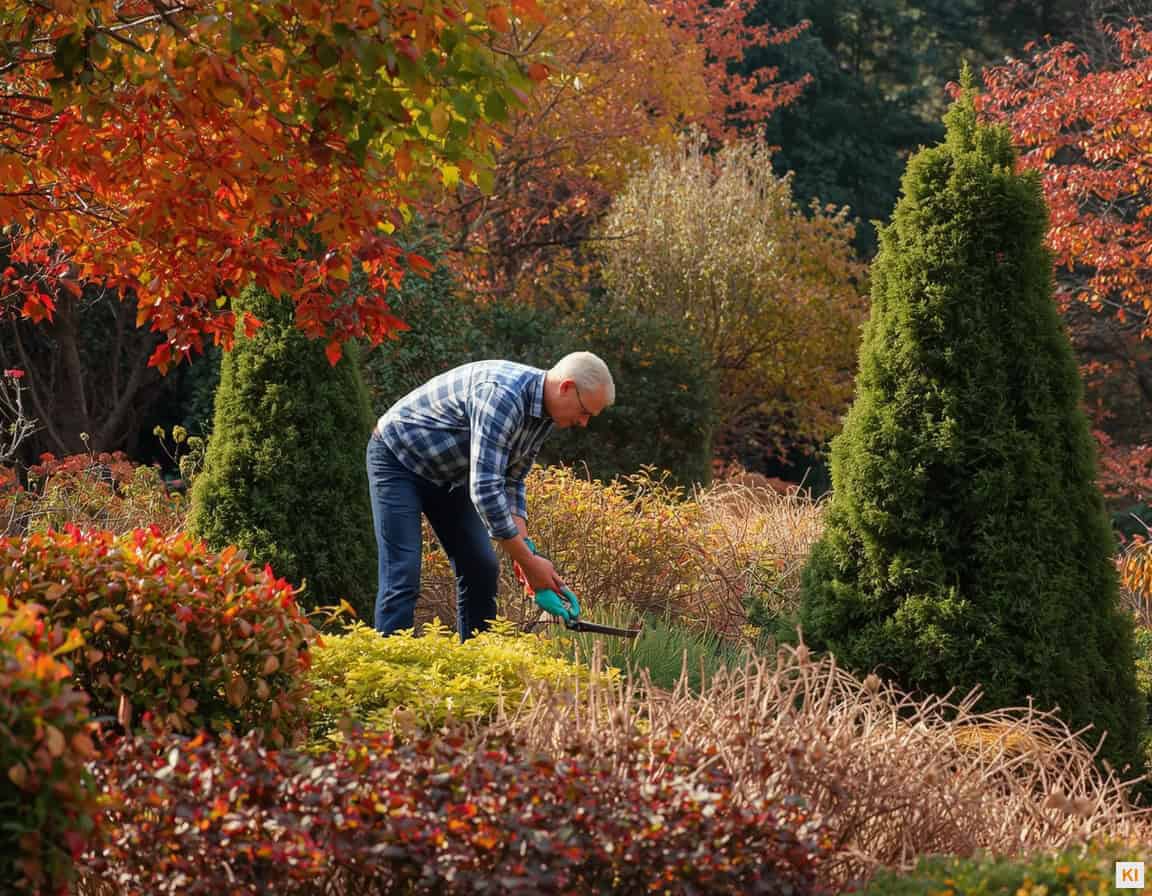 Garten Herbstschnitt – Sträucher und Stauden werden im Herbstgarten zurückgeschnitten