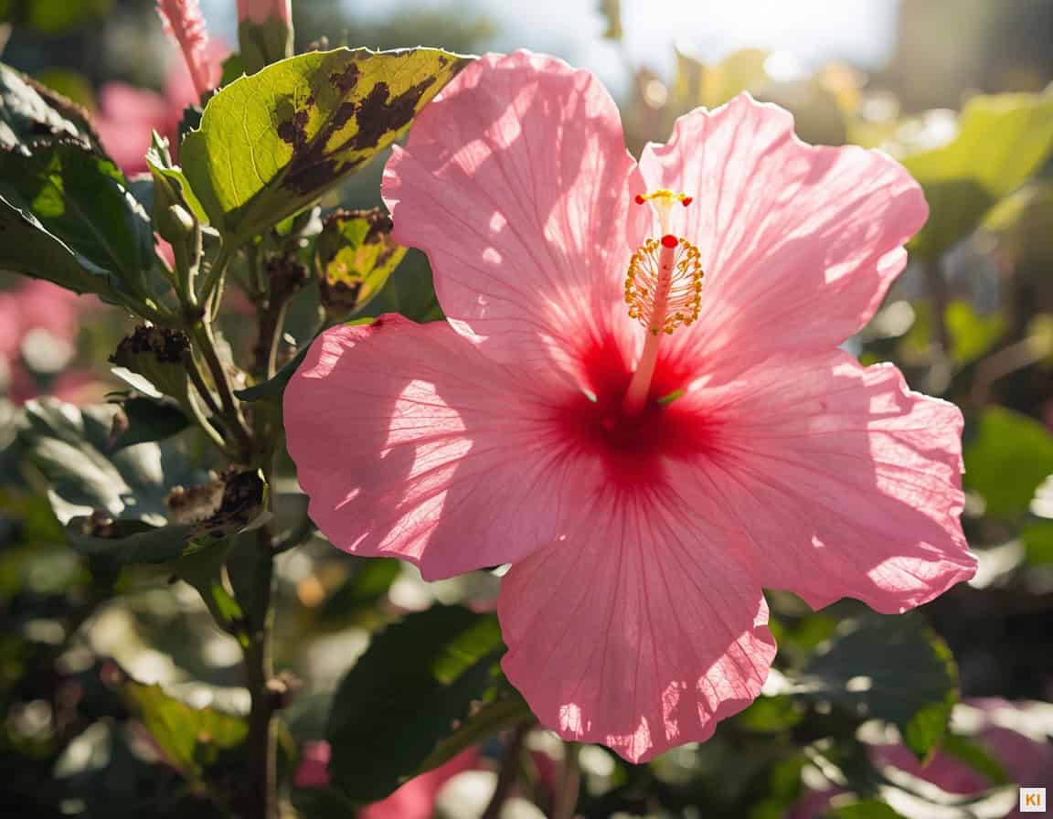 Hibiskus schwarzer Befall – Hibiskuspflanze mit dunklen Flecken auf den Blättern