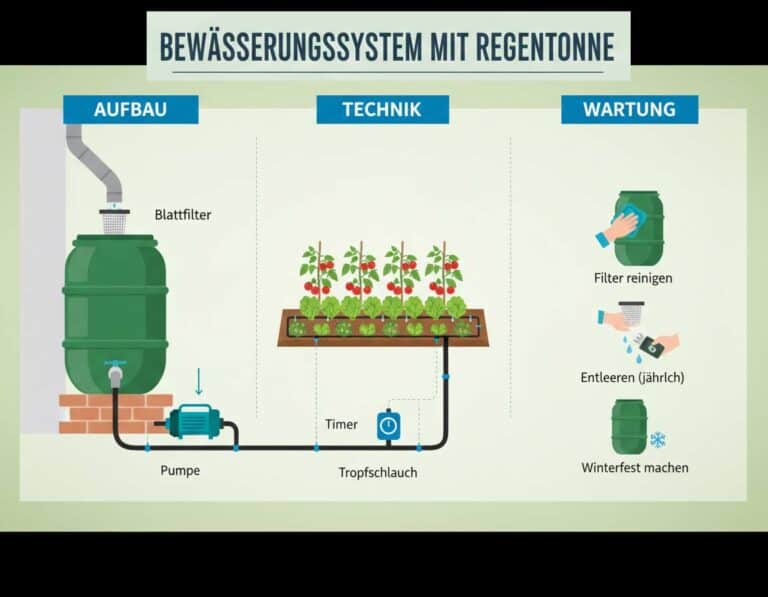 Mehr über den Artikel erfahren Bewässerungssystem mit Regentonne: Aufbau, Technik und Wartung
