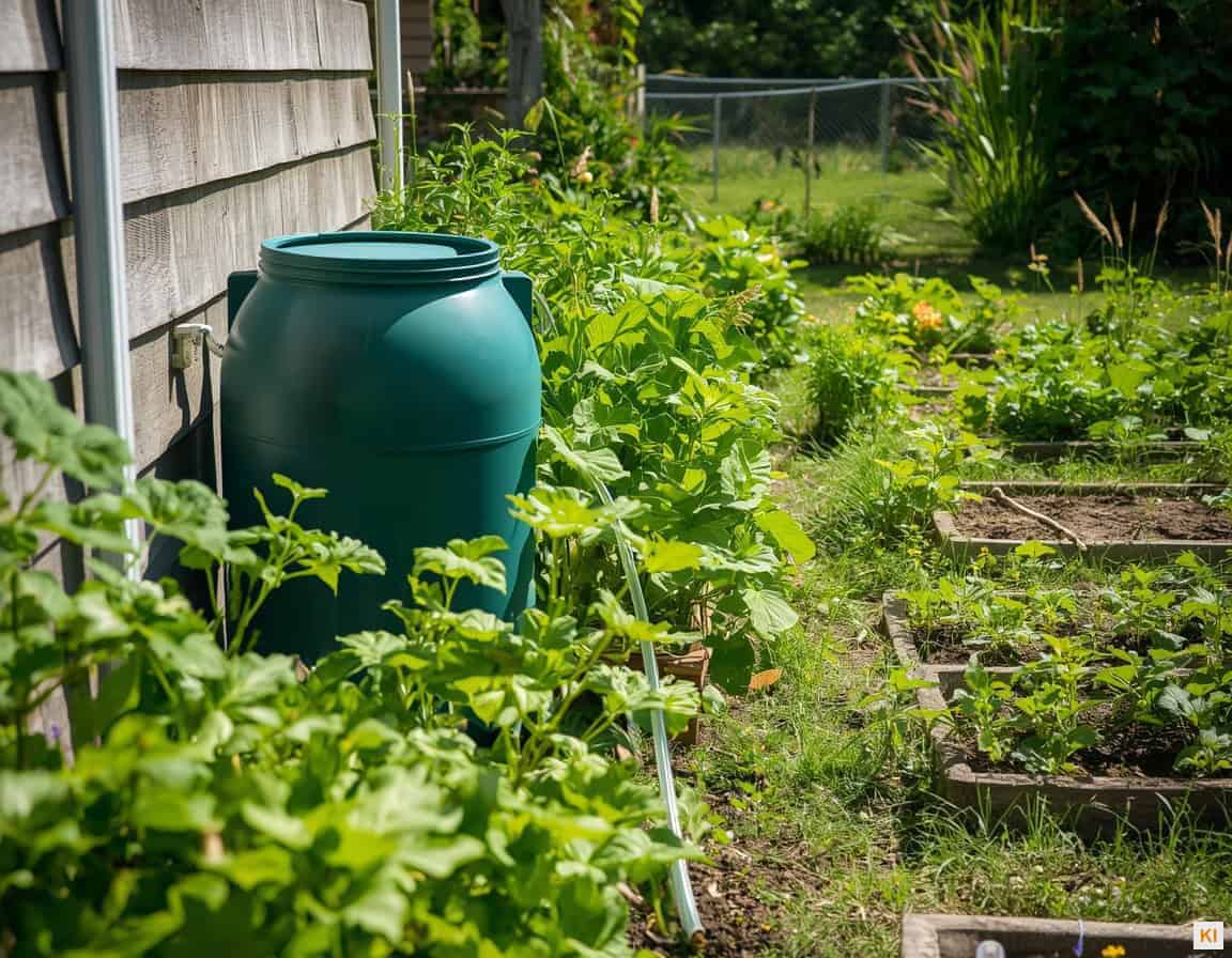 Regentonne im Garten als Wasserquelle für die Bewässerung