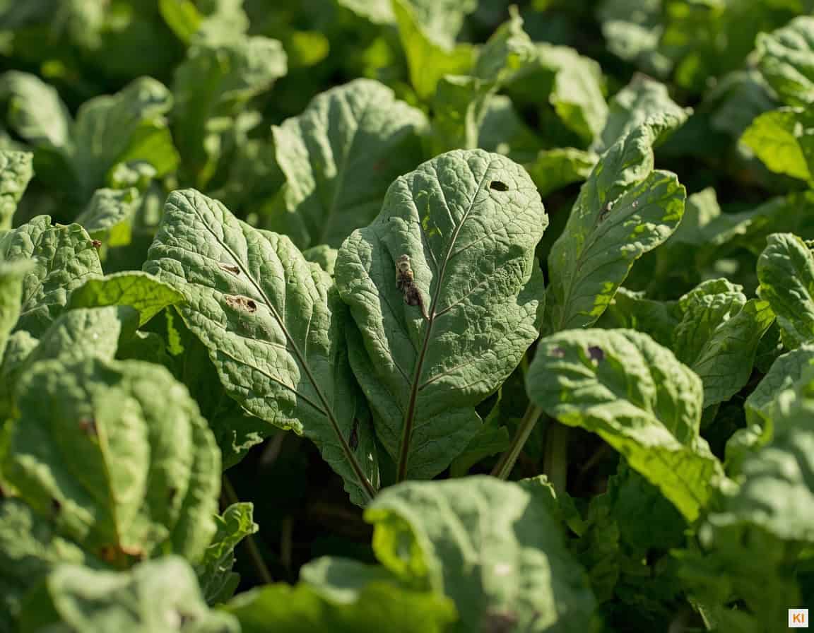 Rübenfliege bekämpfen – Rübenblätter mit Fraßschäden im Gemüsegarten