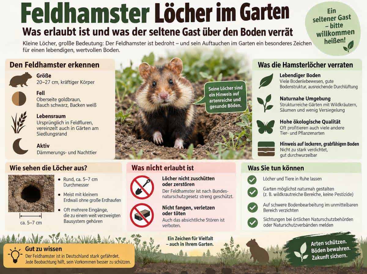 Feldhamster Löcher im Garten - Infografik Feldhamster Löcher im Garten - Infografik