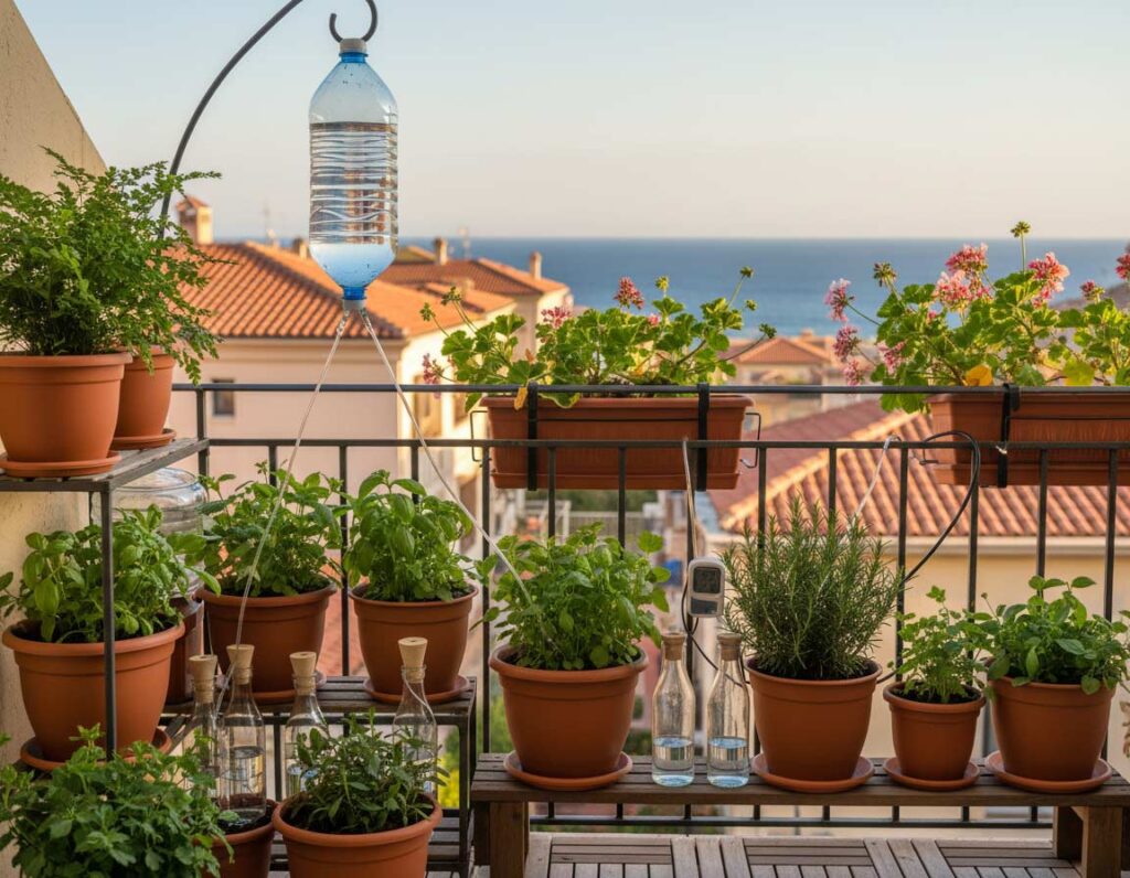 Pflanzen im Urlaub bewässern - hier auf dem Balkon Pflanzen im Urlaub bewässern - hier auf dem Balkon