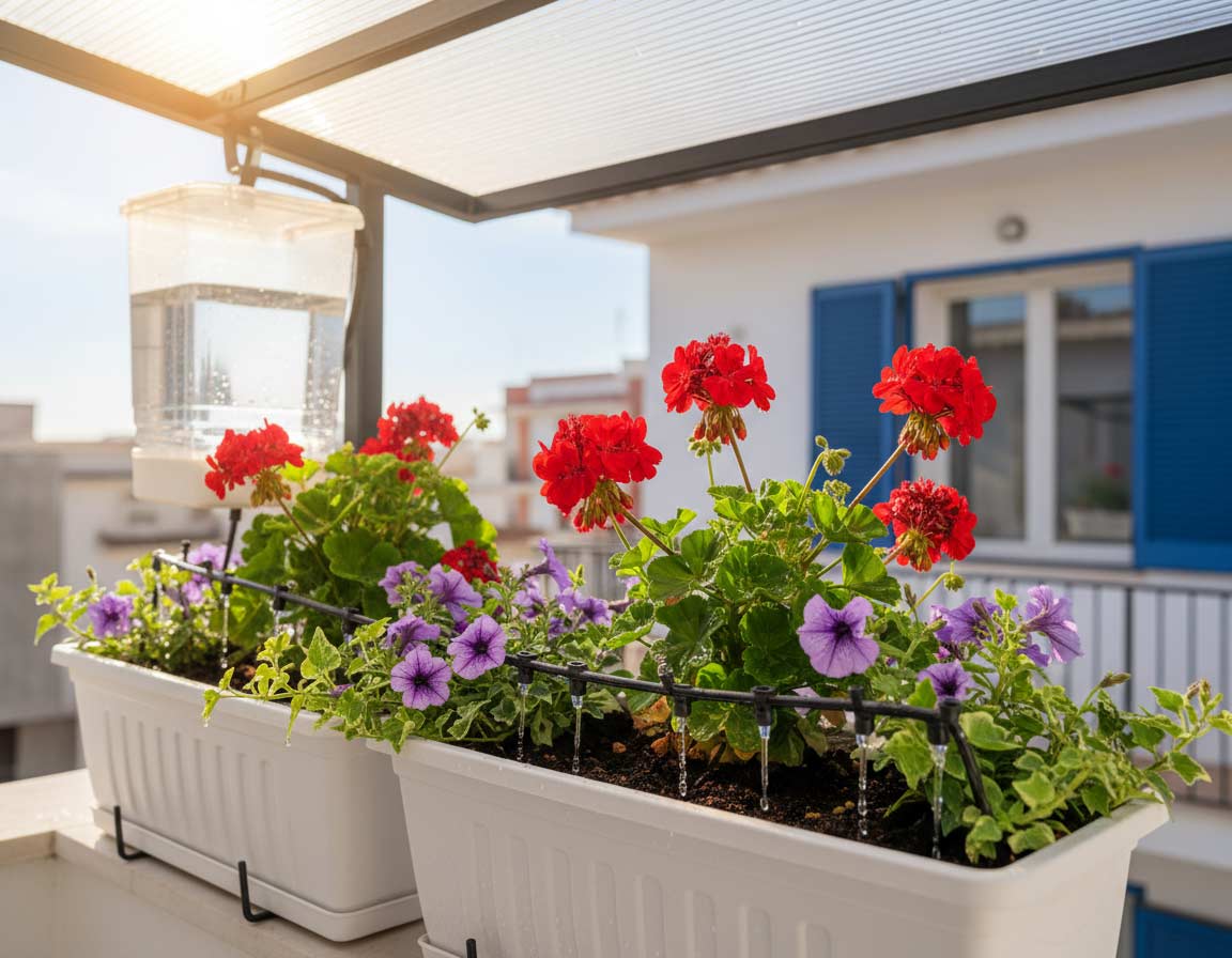 Balkonkasten Bewässerung im Einsatz Balkonkasten Bewässerung im Einsatz