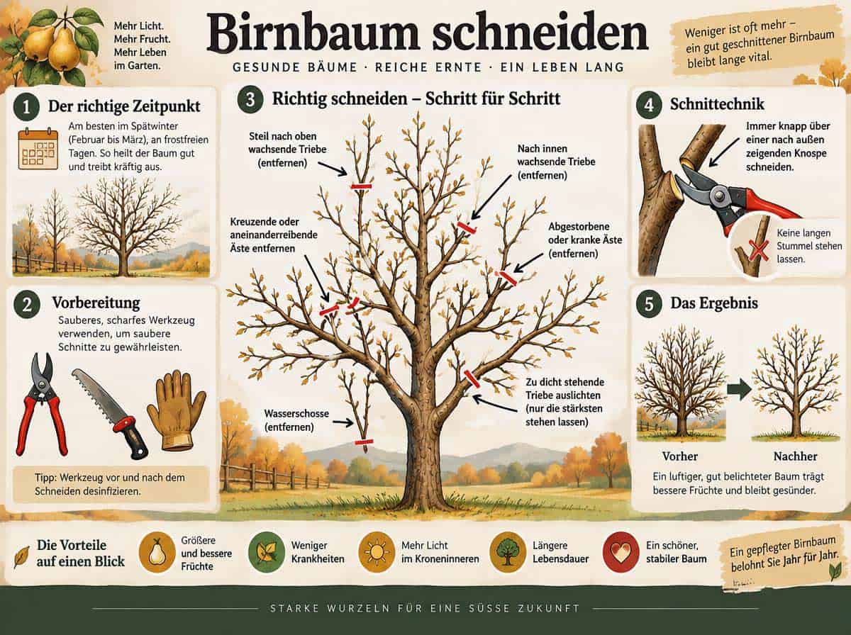 Birnbaum schneiden im Herbst - Infografik Birnbaum schneiden im Herbst - Infografik
