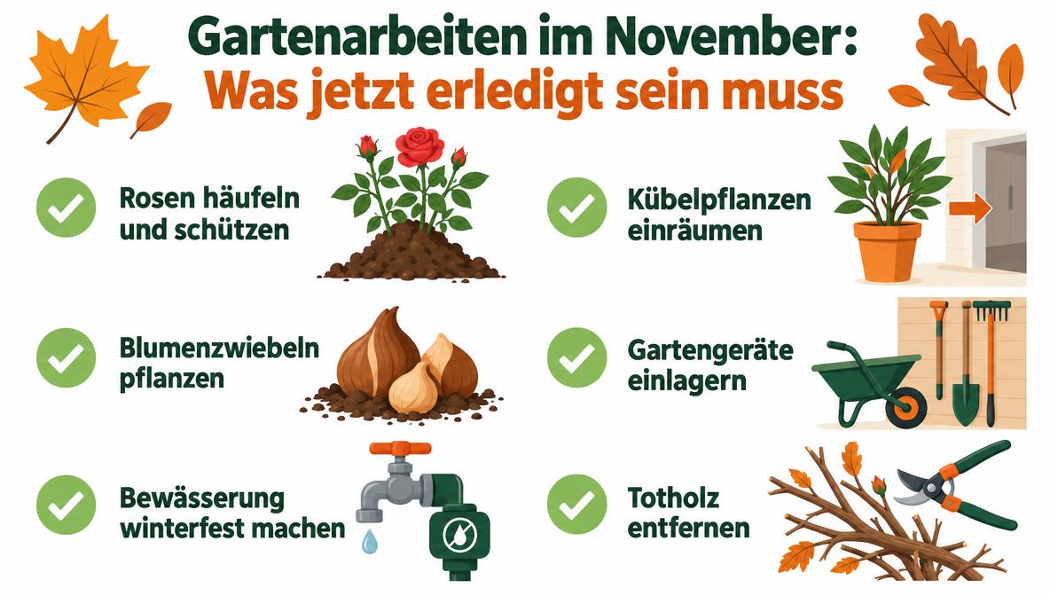 Gartenarbeiten im November Infografik: Checkliste der 6 wichtigsten Aufgaben