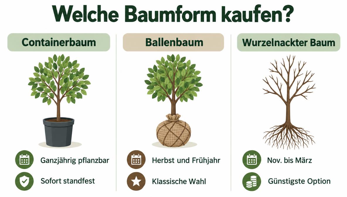Großen Baum kaufen: Containerbaum, Ballenbaum oder wurzelnackter Baum im Vergleich