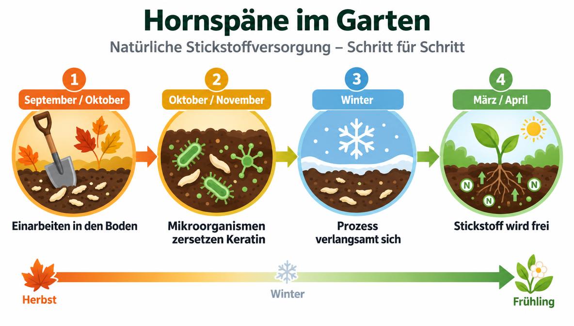 Herbstdüngung mit Hornspänen: Zeitstrahl der Stickstofffreisetzung von Herbst bis Frühjahr
