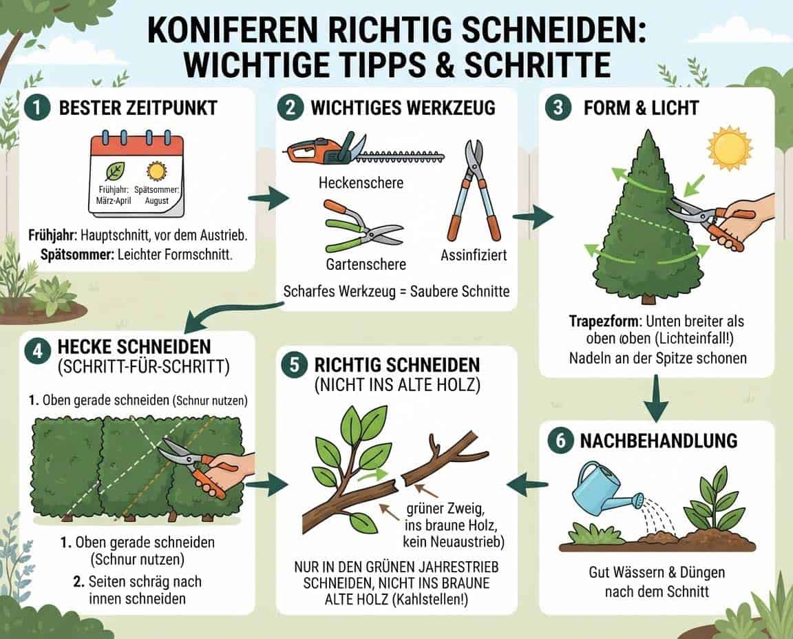 Koniferen schneiden - Infografik