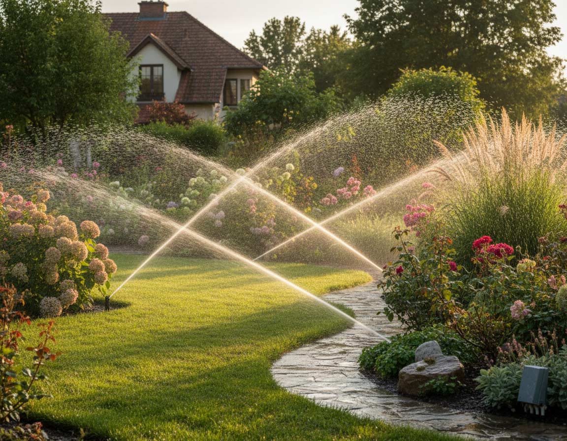 Rasen bewässern mit einer Sprinkleranlage Rasen bewässern mit einer Sprinkleranlage
